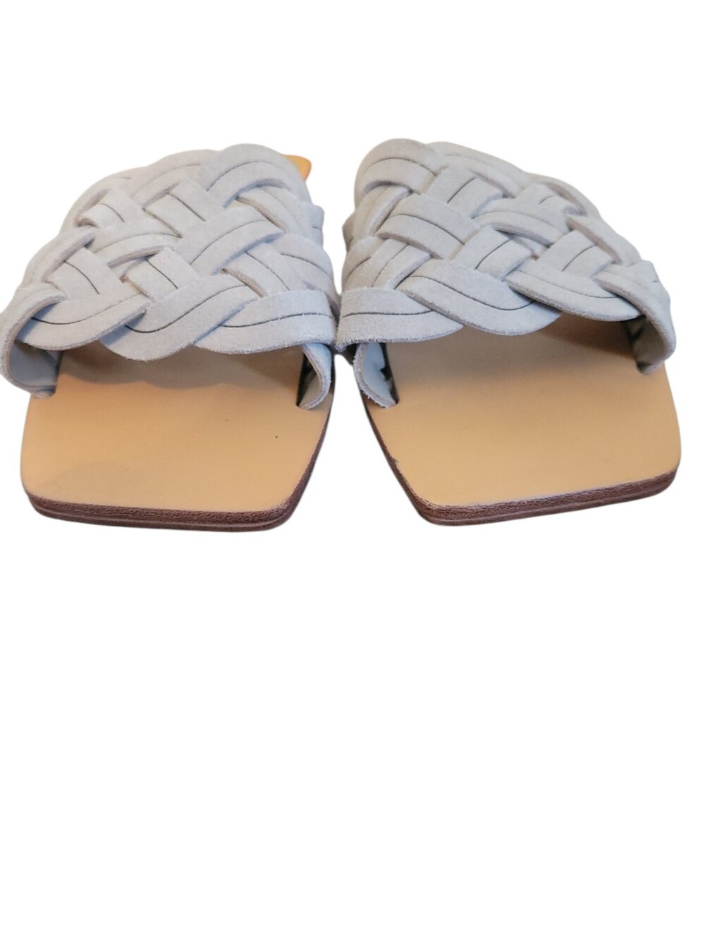 Marc Fisher Woven Suede Slide Sandals Gray Square Toe Minimalist Chic 6.5M - Picture 3 of 7